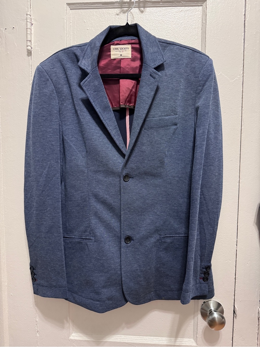 Society Men's Heather Blue Knit Sport Coat with Burgundy Lining